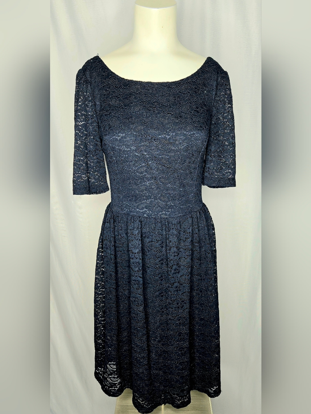 Jessica Simpson Navy Floral Lace Wedding Guest Fit & Flare Dress 8 NWOT